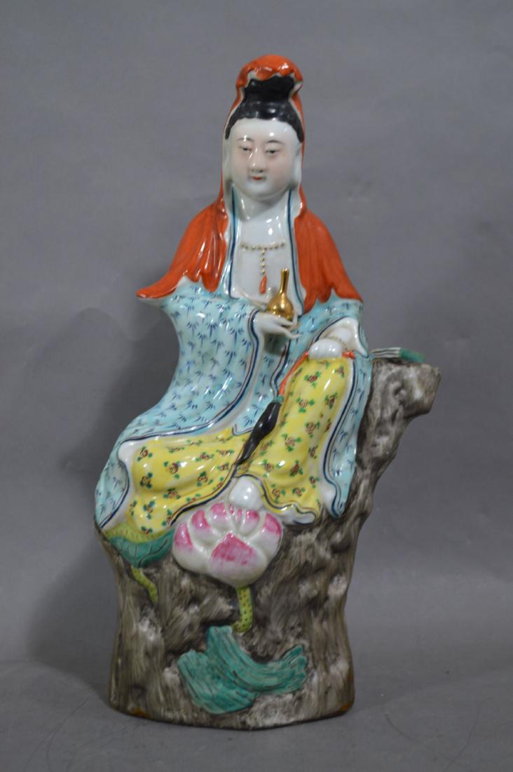 15.5" CHINESE PORCELAIN FAMILLE ROSE GUAN YIN FIGURE (1 of 4)