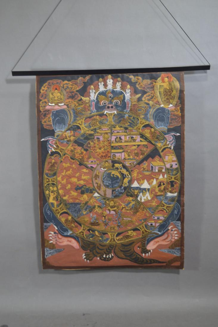 HAND PAINTED ANTIQUE THANGKA ON PAPER. 17.5" x 24" (1 of 4)