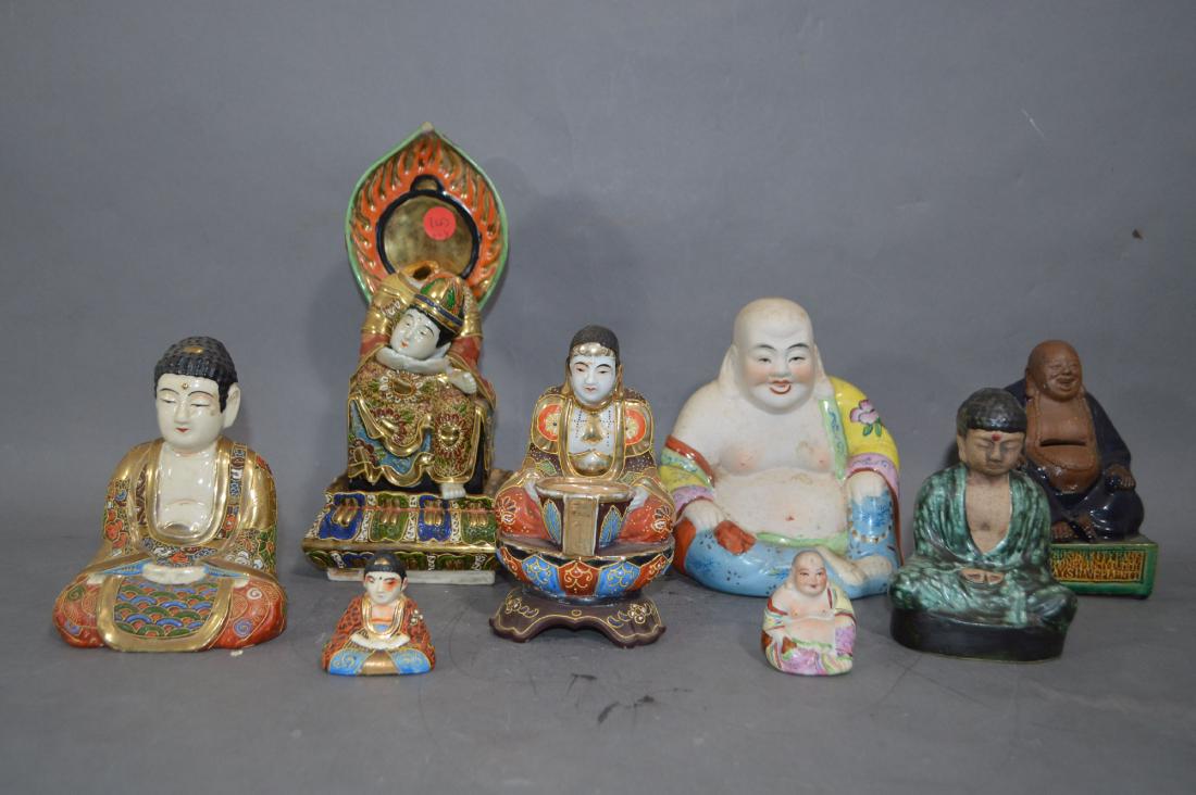 8 PORCELAIN BUDHA'S, VARIOUS DATES AND ORIGINS. 2"-10", (1 of 5)