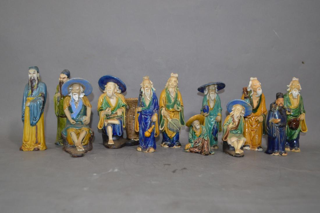 12 ANTIQUE HAND MODELED CHINESE MUD MEN 6.5" AND (1 of 4)