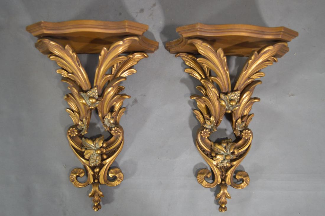 2 CARVED GILTWOOD SHELVES. 12" x 8": 2 CARVED GILTWOOD SHELVES. 12" x 8"
