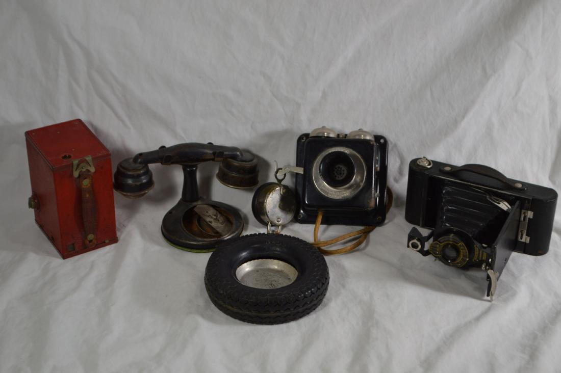 DUPLEX WALL PHONE, KELLY TIRE ADVERTISING ASHTRAY, (1 of 3)