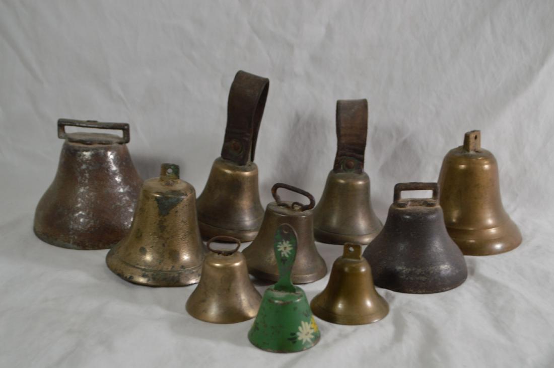 LOT OF 10 ANTIQUE BRASS AND BRONZE BELLS (1 of 1)