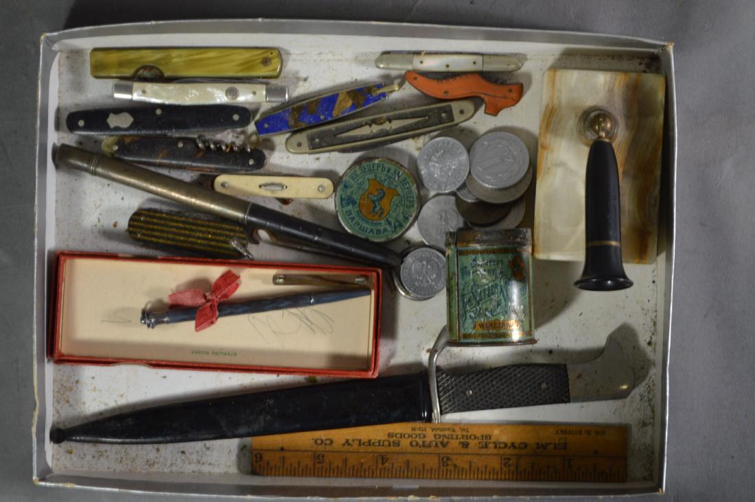 LOT OF ANTIQUE PENS , ANTIQUE FOREIGN COINS, ETC (1 of 1)