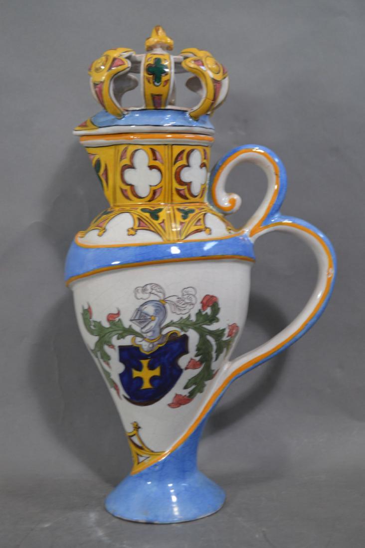 RARE ANTIQUE LARGE FRENCH GOTHIC FAIENCE FLAGON (1 of 6)