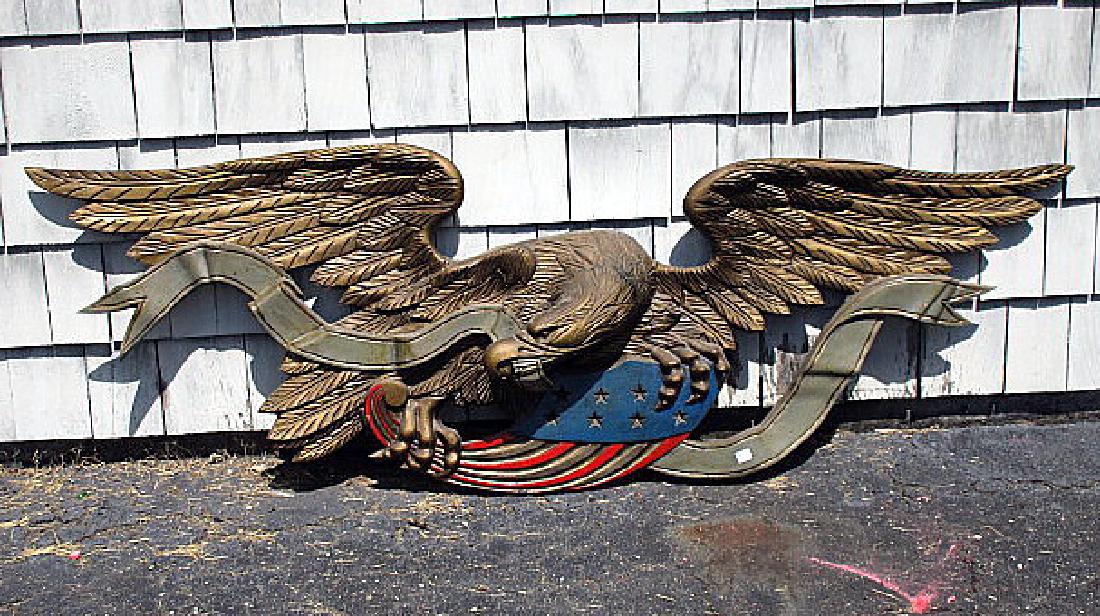 71" ANTIQUE COLD PAINTED CAST IRON AMERICAN EAGLE