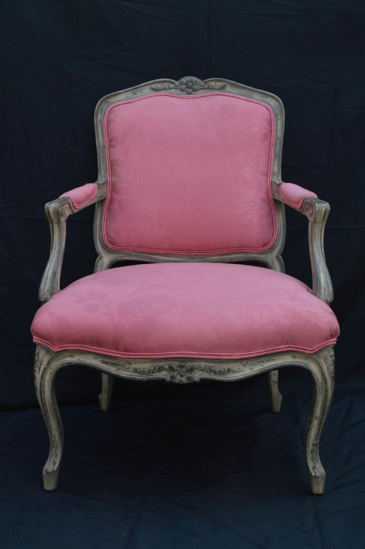 FRENCH PROVINCIAL CHAIR WITH PINK UPHOLSTERY. 40" x 24" (1 of 8)
