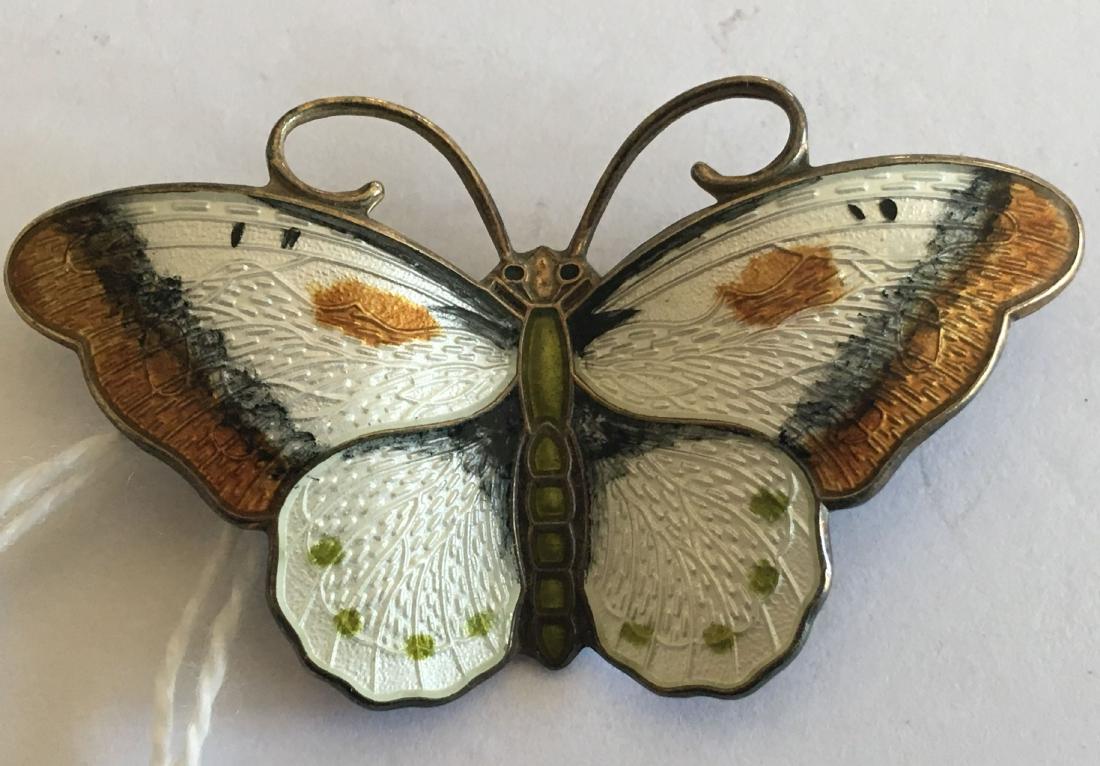 SIGNED NORWAY STERLING SILVER ENAMELED BUTTERFLY PIN (1 of 3)