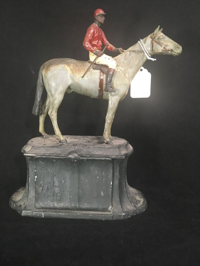 COLD PAINTED METAL  ANTIQUE RACEHORSE WITH RIDER  CARD (1 of 4)