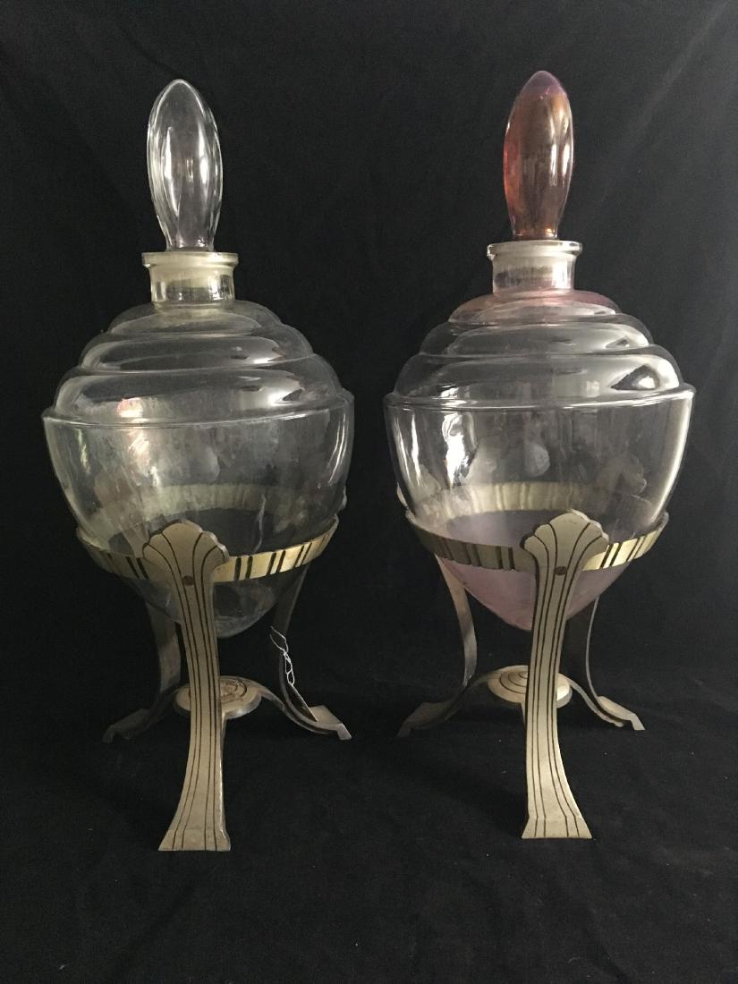 PAIR OF 24"  ART DECO TEARDROP APOTHECARY BOTTLES WITH (1 of 2)
