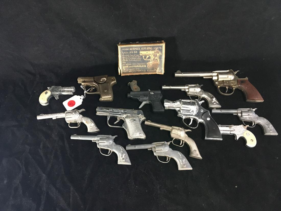 14 VINTAGE CAP GUNS INCLUDE STEVENS AUTOMATIC REPEATER: 14 VINTAGE CAP GUNS INCLUDE STEVENS AUTOMATIC REPEATER