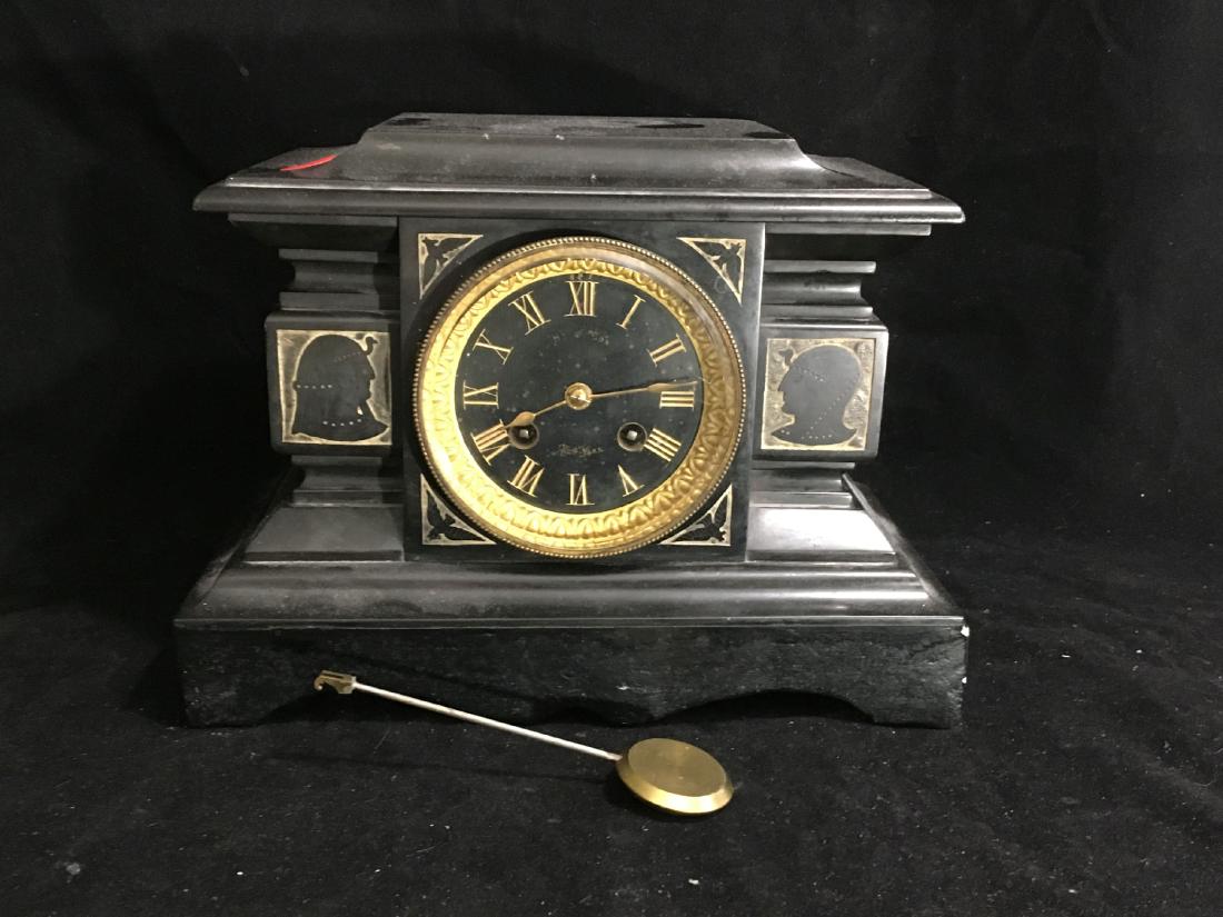 ANTIQUE SLATE MANTLE CLOCK (1 of 4)