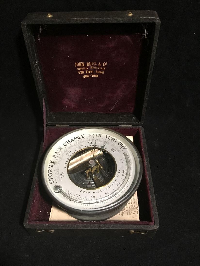 19TH CENTURY JOHN BLISS AND CO CASED BRASS SHIPS: 19TH CENTURY JOHN BLISS AND CO CASED BRASS SHIPS BAROMETER