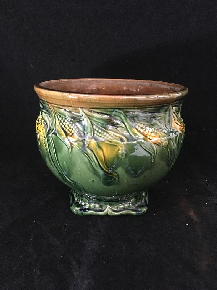 WELLER POTTERY JARDINAIRE WITH CORN SHEAF DECORATION: WELLER POTTERY JARDINAIRE WITH CORN SHEAF DECORATION