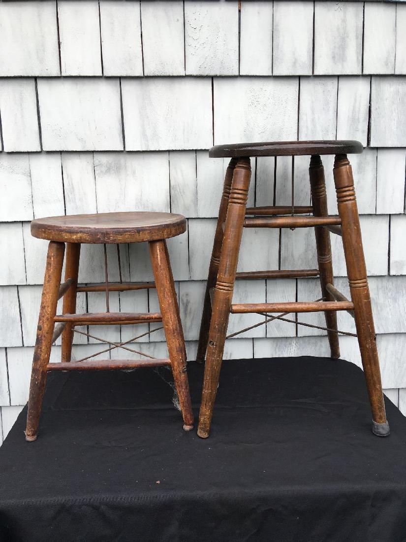 2 ANTIQUE WOOD INDUSTRIAL STOOLS: 2 ANTIQUE WOOD INDUSTRIAL STOOLS