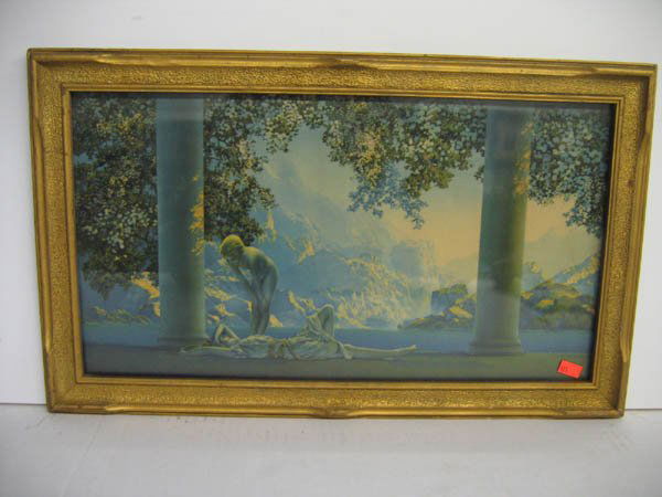 MAXFIELD PARRISH PRINT: MAXFIELD PARRISH PRINT 21" X 12" EXCELLENT CONDITION (2 girls)