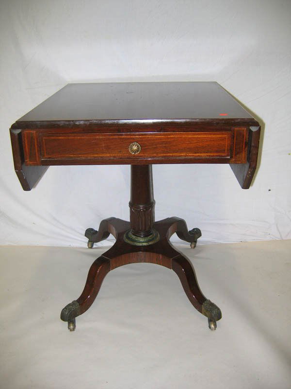 DUNCAN PHYFE CUSTOM MAHOGANY CARD TABLE: DUNCAN PHYFE STYLE CUSTOM MAHOGANY CARD TABLE 29" X 39" X 28" ormalu mounted feet turn of the century brass knob-EXCELLENT OVERALL CONDITION