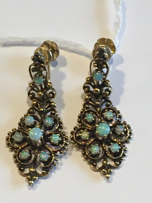 PAIR OF VICTORIAN STYLE 14K GOLD AND OPAL DROP EARRINGS (1 of 2)