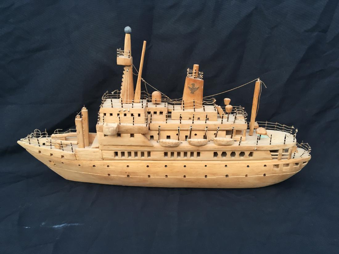 AMERICAN FOLK ART 22" CARVED WOOD STEAMSHIP: AMERICAN FOLK ART 22" CARVED WOOD STEAMSHIP