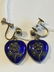PAIR OF 14K GOLD AND BLUE ENAMEL VICTORIAN HEART SHAPED