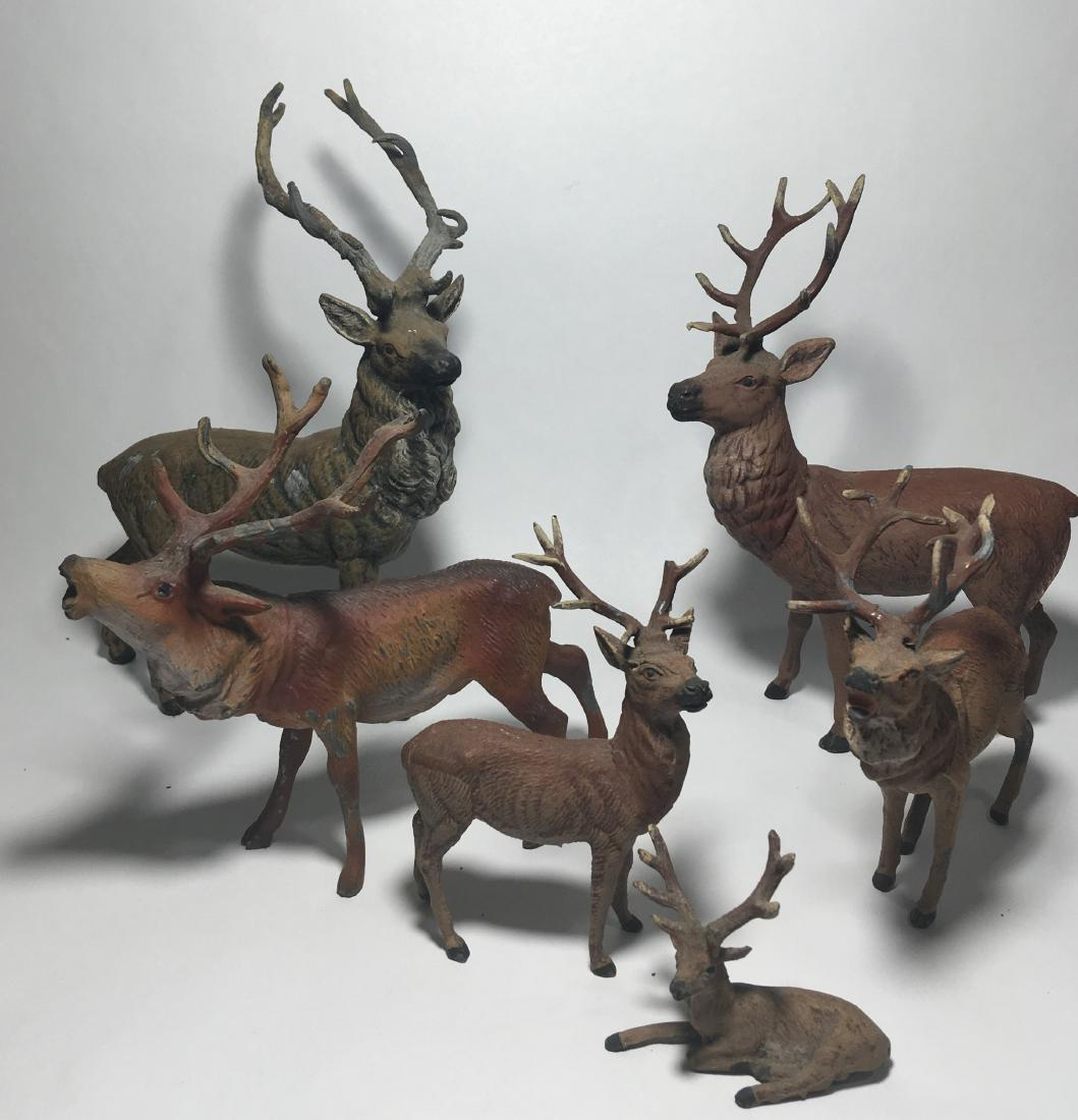 6 ANTIQUE GERMAN COLD PAINTED LEAD STAGS 6.5" AND (1 of 3)
