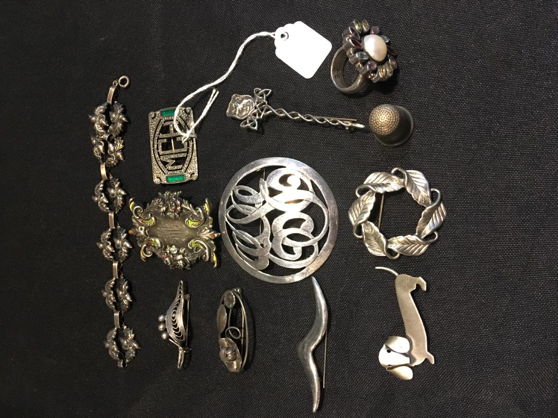 12 PIECES ANTIQUE STERLING SILVER JEWELRY (1 of 3)