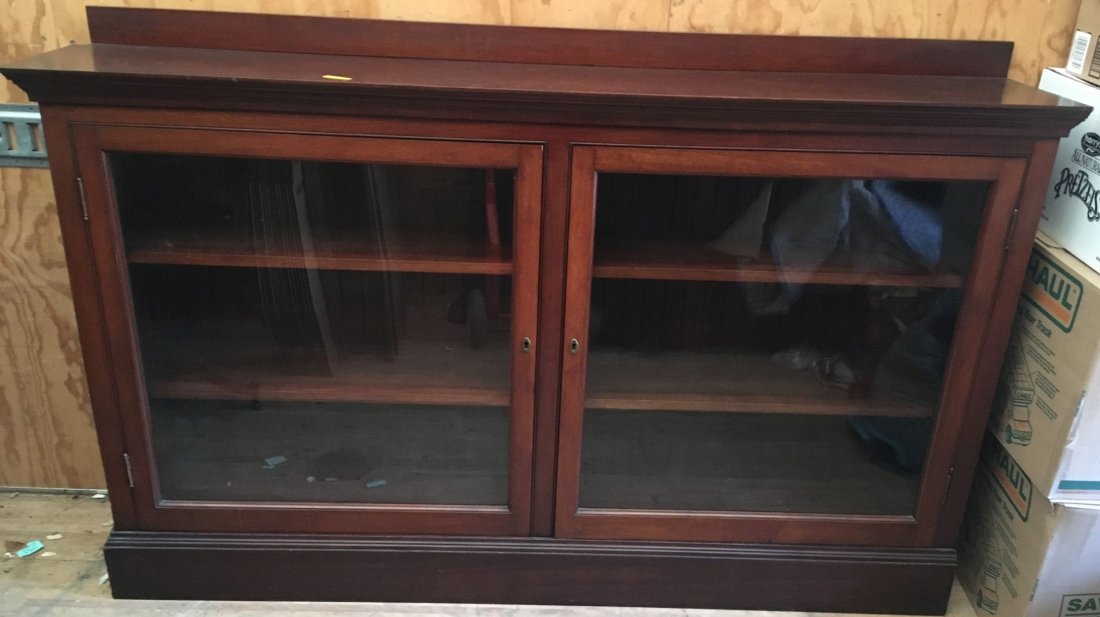 LARGE MAHOGANY 2 DOOR BOOKCASE 14"d x 44"t x 73"w (1 of 2)