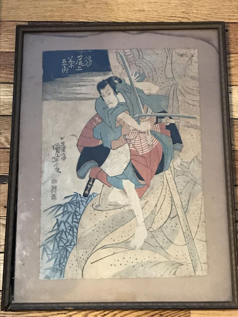 18TH CENTURY JAPANESE PRINT WITH SAMURAI: 18TH CENTURY JAPANESE PRINT WITH SAMURAI