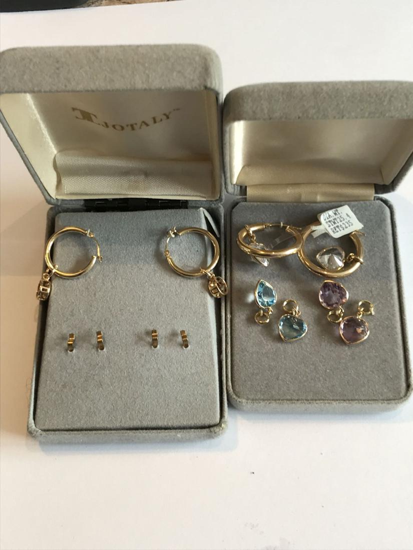 2 PAIRS OF 14K GOLD HOOP EARRINGS WITH SEMI PRECIOUS (1 of 1)