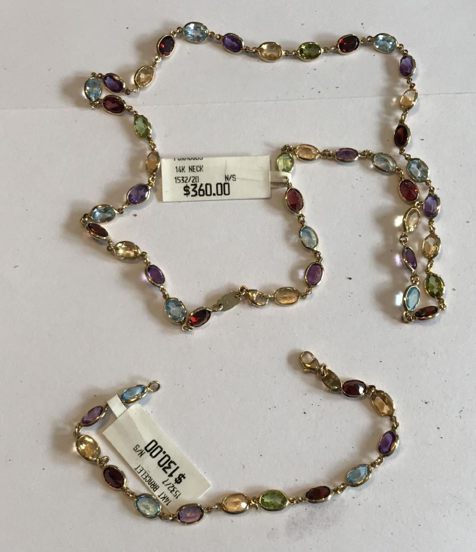 A 14K GOLD MULTICOLORED NECKLACE AND BRACELET SET 20 (1 of 4)