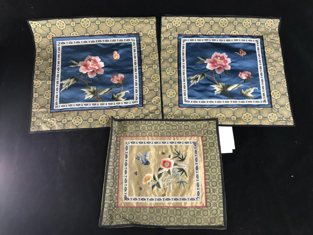 3 ANTIQUE NEEDLEPOINT CHINESE TABLE RUNNERS: 3 ANTIQUE NEEDLEPOINT CHINESE TABLE RUNNERS
