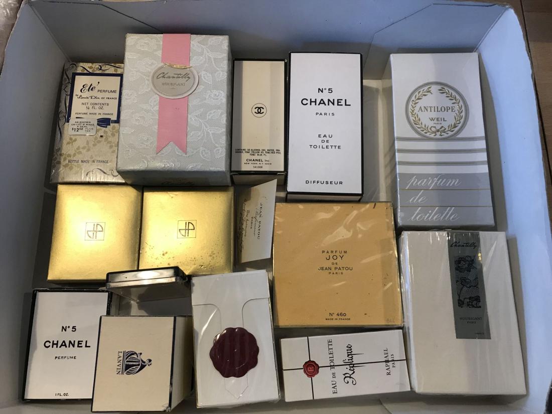 14 UNOPENED BOXES OF VINTAGE PERFUME. CHANEL #5, LANVIN (1 of 9)
