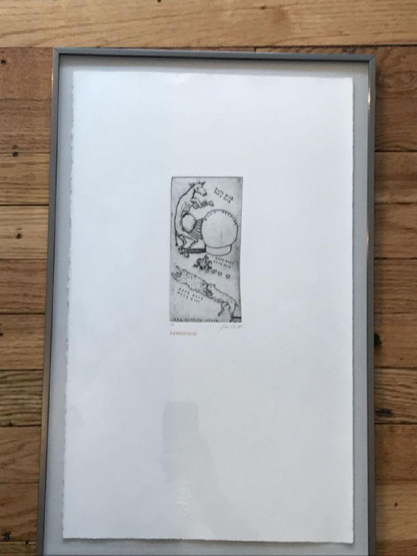 SUE COE VINTAGE 1989 PENCIL SIGNED PRINT,  "PORKOPOLIS" (1 of 8)