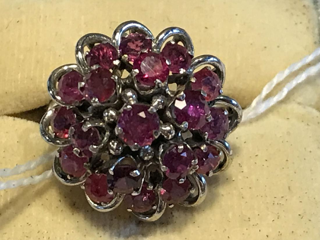 18K WHITE GOLD AND GARNET CLUSTER RING 7.9 GRAMS , SIZE: 18K WHITE GOLD AND GARNET CLUSTER RING 7.9 GRAMS , SIZE 71/4