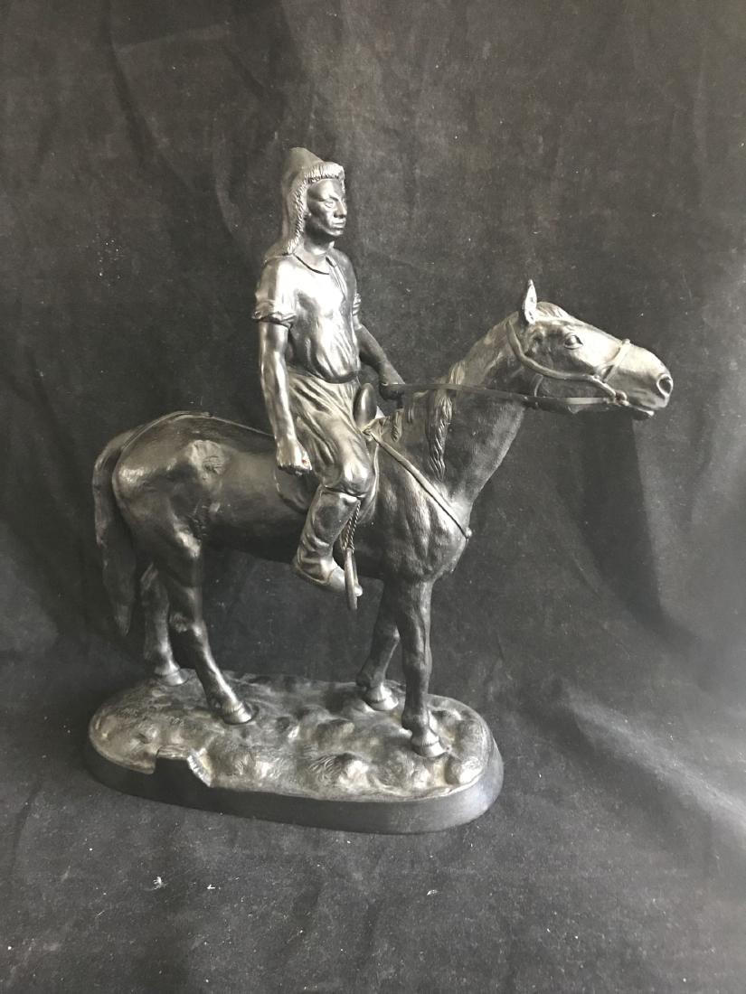 RUSSIAN BRONZE SCULPTURE OF A HORSEMAN , YAKOVLEV: RUSSIAN BRONZE SCULPTURE OF A HORSEMAN SIGNED RAB. YAKOVLEV WITH 1899 CZARIST FOUNDRY MARK. 12.5" X 12
