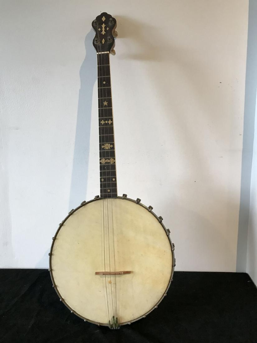 ANTIQUE BANJO WITH INLAID EBONY FRETWORK: ANTIQUE BANJO WITH INLAID EBONY FRETWORK