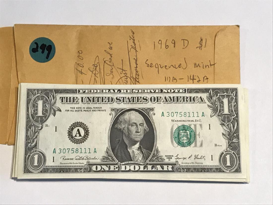 31 1969D SEQUENCED MINT 1 DOLLAR BILLERS: 31 1969D SEQUENCED MINT 1 DOLLAR BILLERS