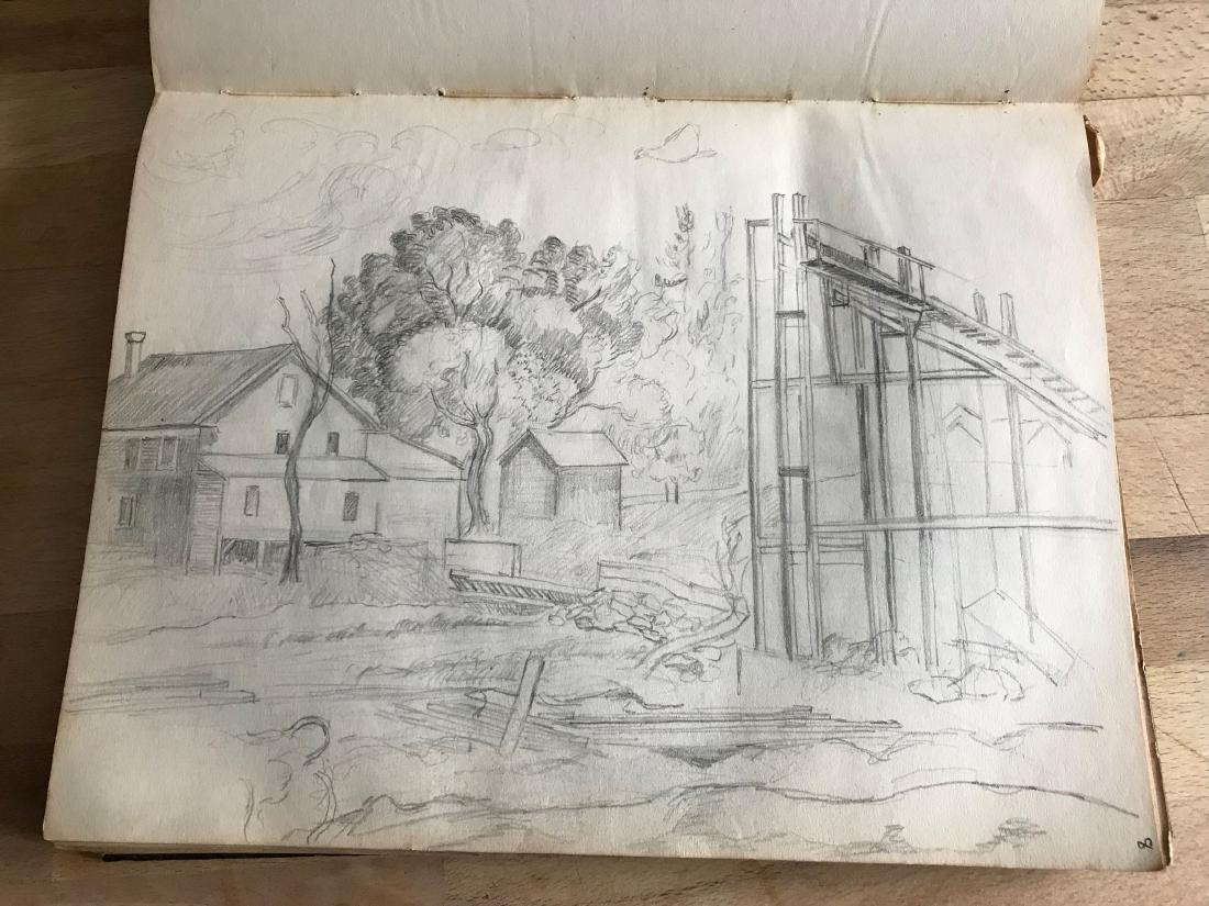 LISTED WPA ARTIST DOROTHY EATON'S PERSONAL SKETCHBOOK .: LISTED WPA ARTIST DOROTHY EATON'S PERSONAL SKETCHBOOK . CONTAINING DRAWINGS , WATERCOLORS, SKETCHES AND PERSONAL NOTES FROM 1942. 8.5"X 11" 150 + PAGES