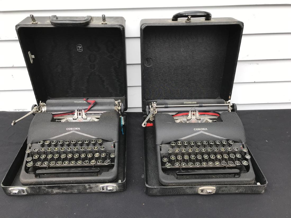 A PAIR OF VINTAGE CORONA STANDARD TYPEWRITERS: A PAIR OF VINTAGE CORONA STANDARD TYPEWRITERS