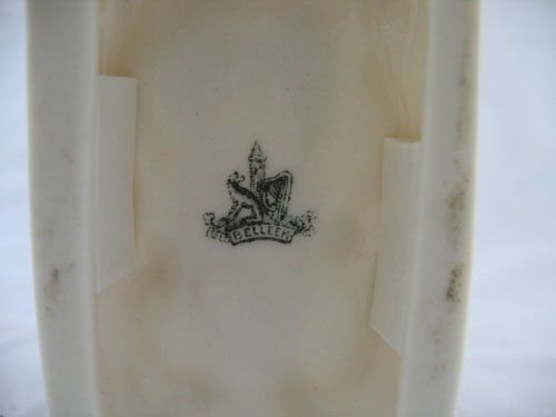 BLACK MARK BELLEEK SEA HORSE VASE, 5"L X 3 1/2 - 2