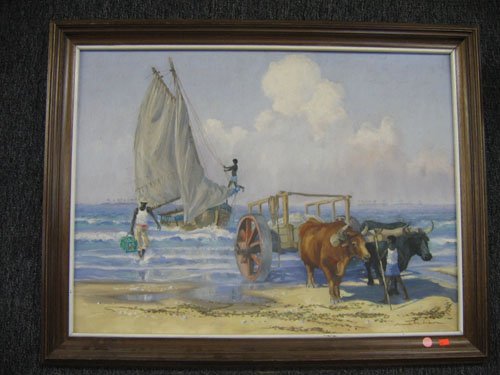 OIL ON BOARD PAINTING SIGNED MELCHION, 31" X 2