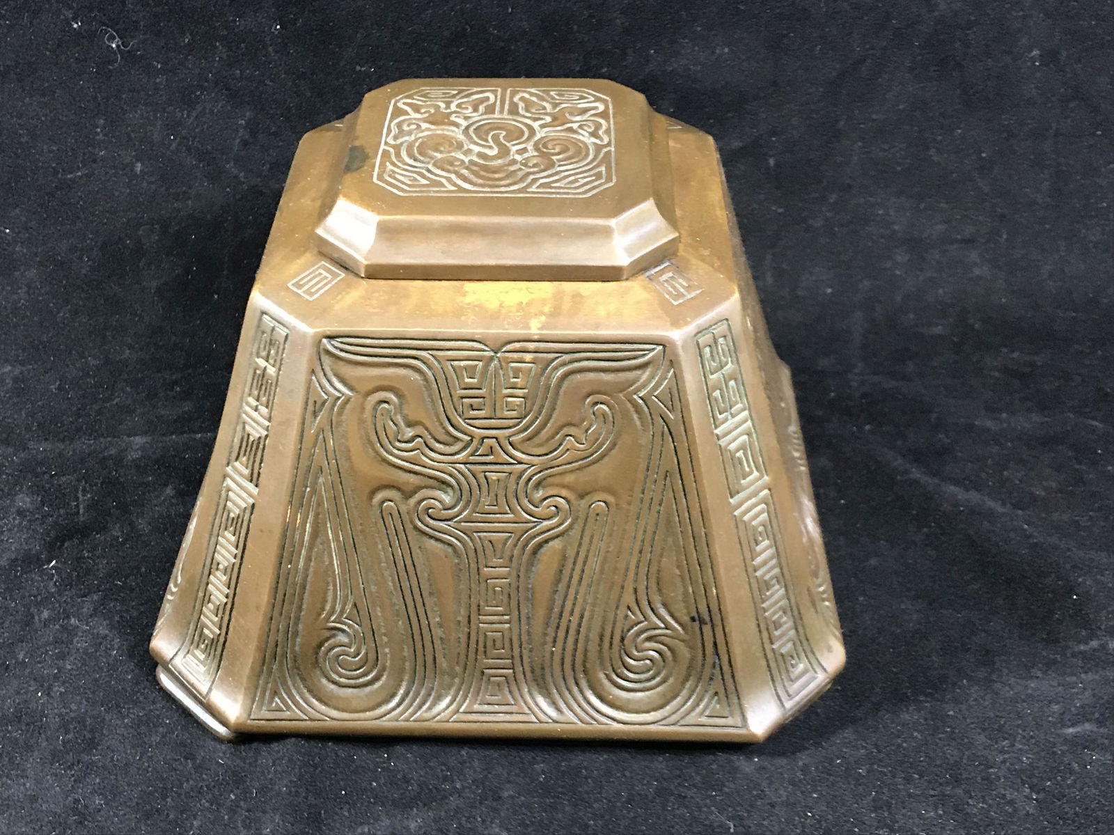 LARGE BRONZE ART NOUVEAU TIFFANY STUDIOS INKWELL 4.5"T (1 of 6)