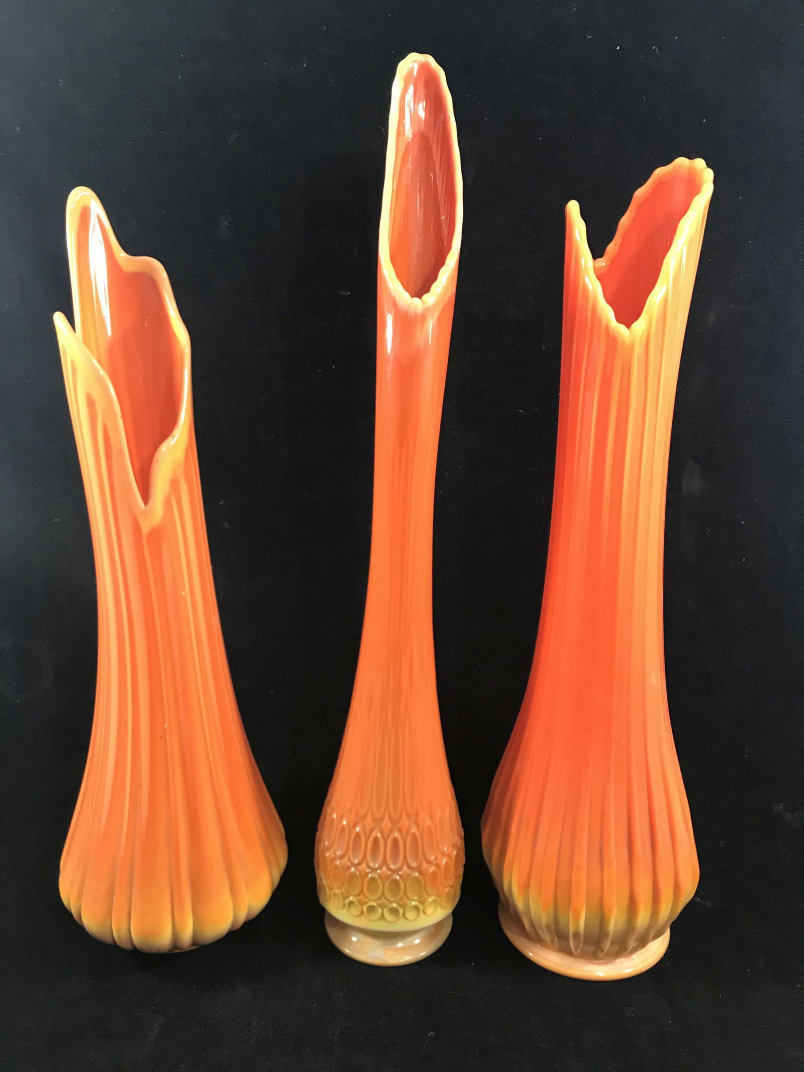 3 LARGE MIDCENTURY MODERN ORANGE GLASS VASES 26" 24" (1 of 2)