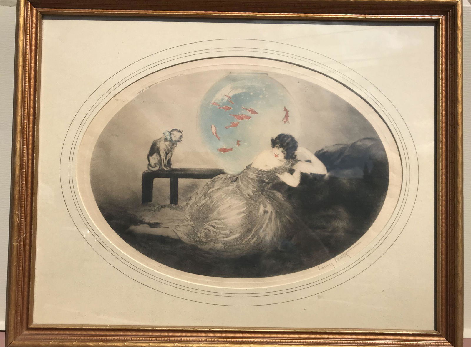 LOUIS ICART PENCIL SIGNED PRINT "THE FISHBOWL" 21" X 14 (1 of 1)