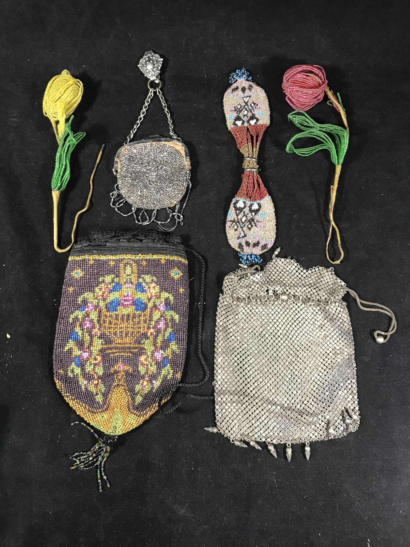 BEADED AND MESH ANTIQUE PURSE LOT (1 of 6)