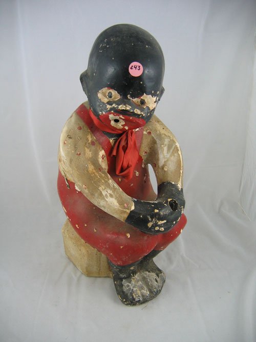 BLACK AMERICANA CHALKWARE BOY STATUE FISHING: BLACK AMERICANA CHALKWARE BOY STATUE FISHING, LACKING POLE
