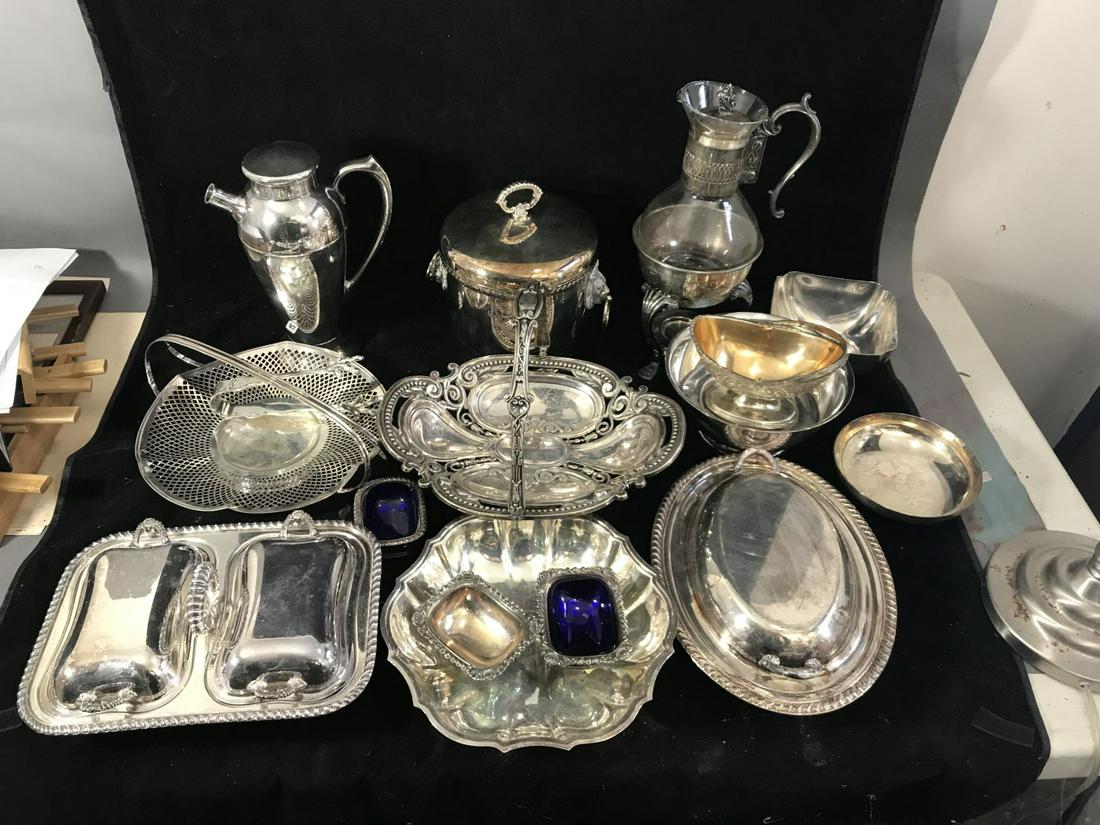 LARGE LOT OF VICTORIAN SILVERPLATE SERVING PIECES (1 of 3)