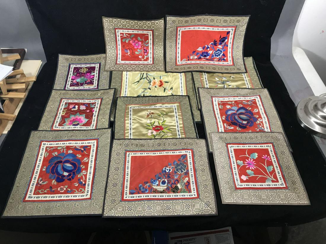11 ANTIQUE CHINESE NEEDLEPOINT TABLE RUNNERS: 11 ANTIQUE CHINESE NEEDLEPOINT TABLE RUNNERS