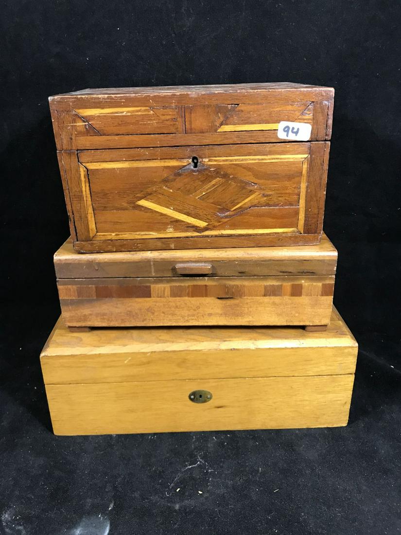 3 FOLK ART BOXES: 3 FOLK ART BOXES