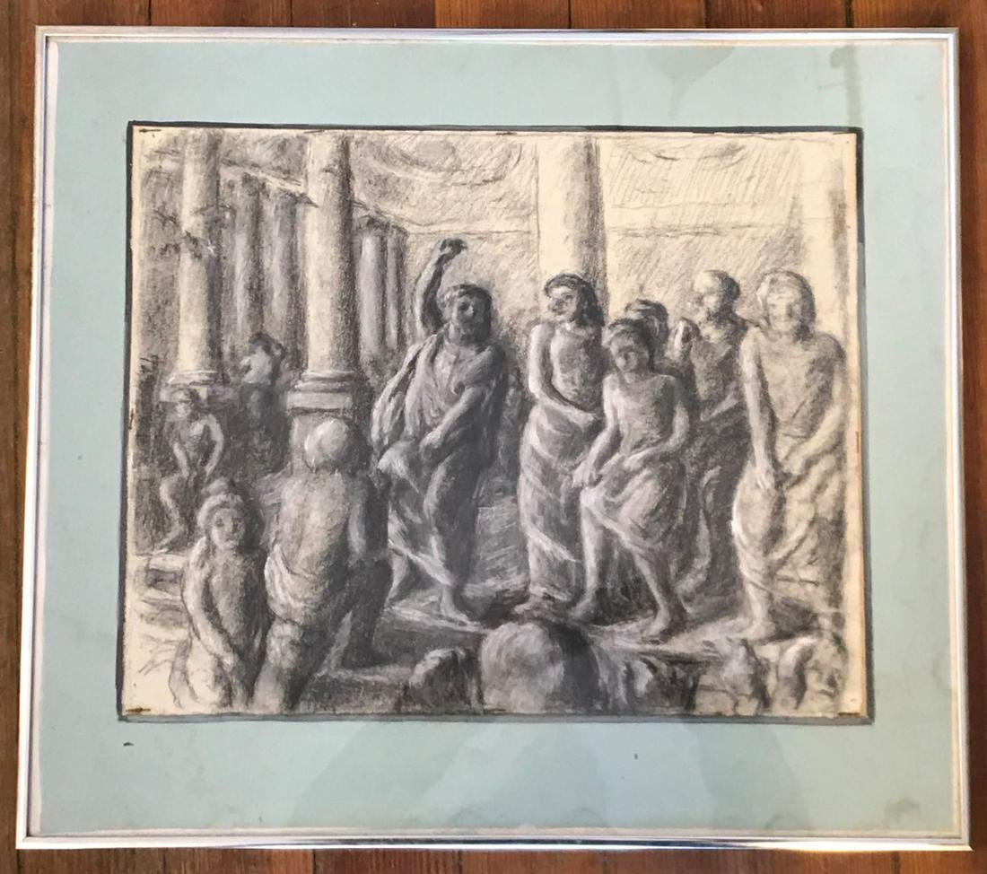 A RICHARD BASSET WPA CHARCOAL DRAWING 19.5" X 22": A RICHARD BASSET WPA CHARCOAL DRAWING 19.5" X 22"